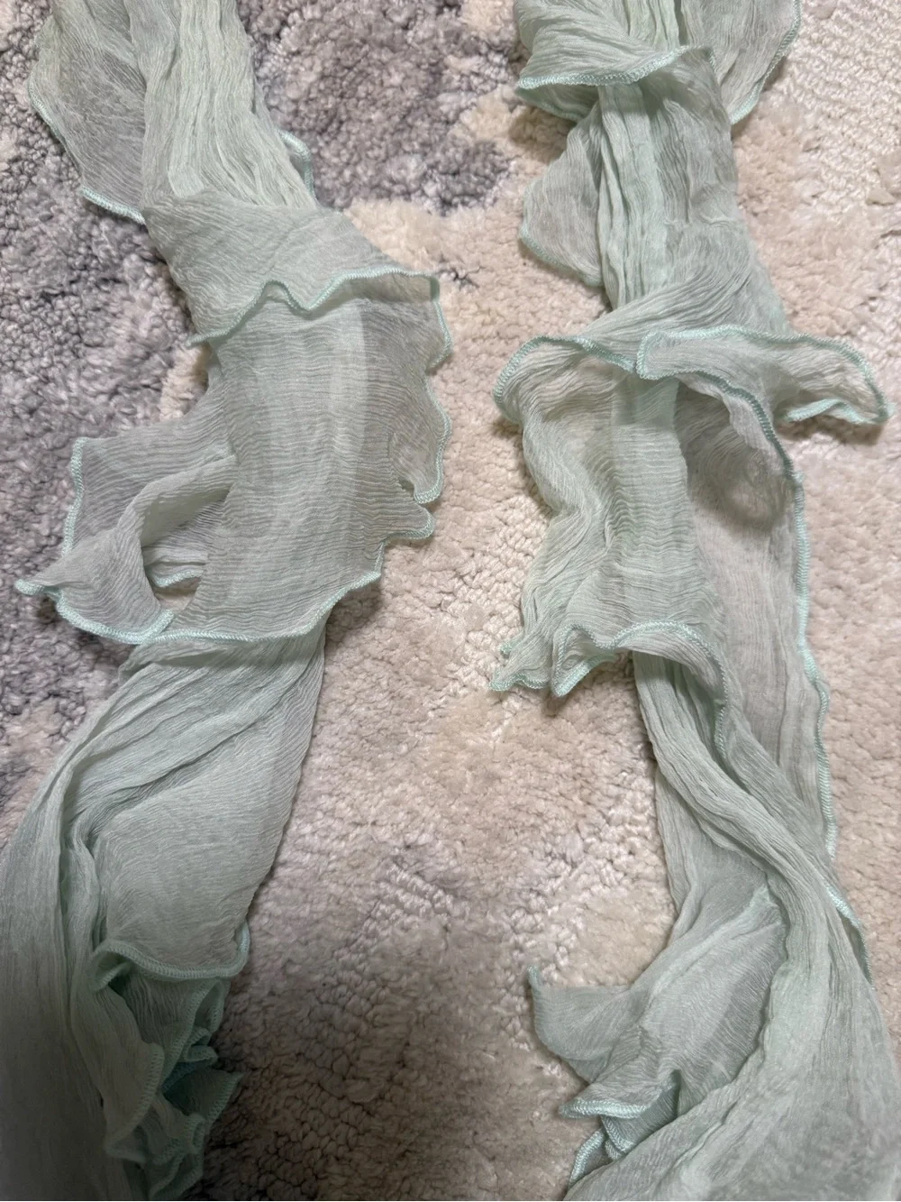 Elizabeth Gillett NYC Mint Ruffle Scarf 100% Silk